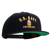 Licensed Navy USN Veteran Embroidered 5 Panel Flat Bill Twill Snapback Solid Cap - Black OSFM