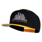 Pittsburgh Skyline Embroidered Superior Cotton Twill Flat Bill Snapback Prostyle Cap - Gold-Black OSFM