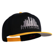Pittsburgh Skyline Embroidered Superior Cotton Twill Flat Bill Snapback Prostyle Cap - Gold-Black OSFM