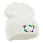 Mardi Gras Beads Embroidered Long Beanie