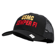 USMC Semper Fi Embroidered 6 Panel Structured Cotton Twill Mesh Cap Made in USA - Black OSFM