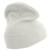 Made in USA Beetle Rhino Illustration Embroidered 12 Inch Solid Knit Cuff Long Beanie - White OSFM