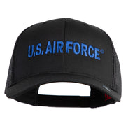 US Air Force Blue Letter Embroidered Solid Cotton Mesh Cap - Black OSFM