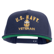 Licensed Navy USN Veteran Embroidered 5 Panel Flat Bill Twill Snapback Solid Cap - Navy OSFM