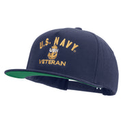 Licensed Navy USN Veteran Embroidered 5 Panel Flat Bill Twill Snapback Solid Cap - Navy OSFM
