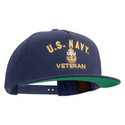 Licensed Navy USN Veteran Embroidered 5 Panel Flat Bill Twill Snapback Solid Cap - Navy OSFM