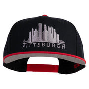 Pittsburgh Skyline Embroidered Superior Cotton Twill Flat Bill Snapback Prostyle Cap - Red-Black OSFM