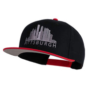 Pittsburgh Skyline Embroidered Superior Cotton Twill Flat Bill Snapback Prostyle Cap - Red-Black OSFM