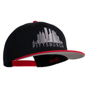 Pittsburgh Skyline Embroidered Superior Cotton Twill Flat Bill Snapback Prostyle Cap - Red-Black OSFM