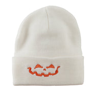 Halloween Jack o Lantern Face Embroidered Long Beanie