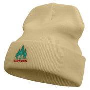 Redwood Forest Logo Embroidered 12 Inch Solid Long Beanie Made in USA - Khaki OSFM