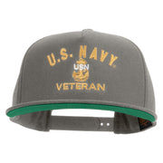 Licensed Navy USN Veteran Embroidered 5 Panel Flat Bill Twill Snapback Solid Cap - Dk-Grey OSFM