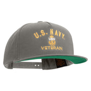 Licensed Navy USN Veteran Embroidered 5 Panel Flat Bill Twill Snapback Solid Cap - Dk-Grey OSFM