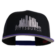 Pittsburgh Skyline Embroidered Superior Cotton Twill Flat Bill Snapback Prostyle Cap - Purple-Black OSFM