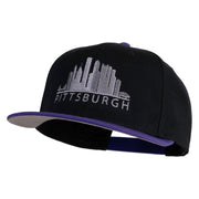 Pittsburgh Skyline Embroidered Superior Cotton Twill Flat Bill Snapback Prostyle Cap - Purple-Black OSFM