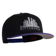 Pittsburgh Skyline Embroidered Superior Cotton Twill Flat Bill Snapback Prostyle Cap - Purple-Black OSFM