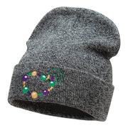 Mardi Gras Beads Embroidered Long Beanie