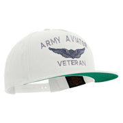 Licensed Army Aviator Veteran Embroidered 5 Panel Flat Bill Twill Snapback Solid Cap - White OSFM