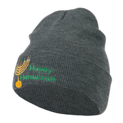 Happy Hanukkah Candles Embroidered Beanie