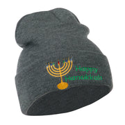 Happy Hanukkah Candles Embroidered Beanie