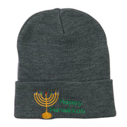 Happy Hanukkah Candles Embroidered Beanie