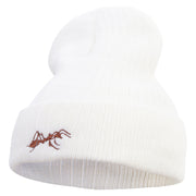 Made in USA Ant Logo Embroidered Heavy Ribbed Cuff Beanie - White OSFM