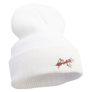 Made in USA Ant Logo Embroidered Heavy Ribbed Cuff Beanie - White OSFM