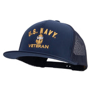 Licensed Navy USN Veteran Embroidered 5 Panel Mesh Trucker Snapback Cap - Navy OSFM