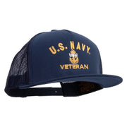 Licensed Navy USN Veteran Embroidered 5 Panel Mesh Trucker Snapback Cap - Navy OSFM