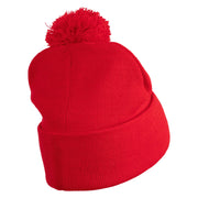 Old English Boston Embroidered Pom Acrylic Cuff Long Beanie - Red OSFM