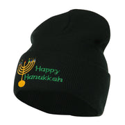 Happy Hanukkah Candles Embroidered Beanie