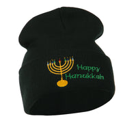 Happy Hanukkah Candles Embroidered Beanie