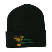 Happy Hanukkah Candles Embroidered Beanie