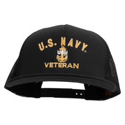 Licensed Navy USN Veteran Embroidered 5 Panel Mesh Trucker Snapback Cap - Black OSFM