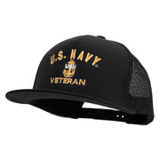 Licensed Navy USN Veteran Embroidered 5 Panel Mesh Trucker Snapback Cap - Black OSFM