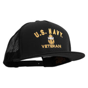 Licensed Navy USN Veteran Embroidered 5 Panel Mesh Trucker Snapback Cap - Black OSFM