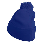 Old English Boston Embroidered Pom Acrylic Cuff Long Beanie - Royal OSFM
