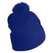 Old English Boston Embroidered Pom Acrylic Cuff Long Beanie - Royal OSFM