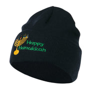 Happy Hanukkah Candles Embroidered Beanie