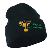 Happy Hanukkah Candles Embroidered Beanie