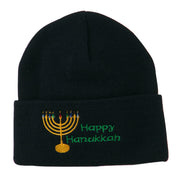 Happy Hanukkah Candles Embroidered Beanie