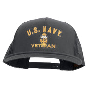 Licensed Navy USN Veteran Embroidered 5 Panel Mesh Trucker Snapback Cap - Charcoal OSFM