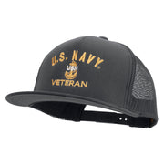 Licensed Navy USN Veteran Embroidered 5 Panel Mesh Trucker Snapback Cap - Charcoal OSFM