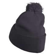 Old English Boston Embroidered Pom Acrylic Cuff Long Beanie - Navy OSFM