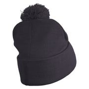 Old English Boston Embroidered Pom Acrylic Cuff Long Beanie - Navy OSFM