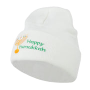 Happy Hanukkah Candles Embroidered Beanie