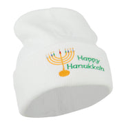 Happy Hanukkah Candles Embroidered Beanie