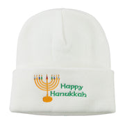 Happy Hanukkah Candles Embroidered Beanie