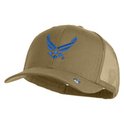 US Air Force Wing Embroidered Solid Cotton Twill Mesh Cap - Khaki OSFM