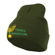 Happy Hanukkah Candles Embroidered Beanie